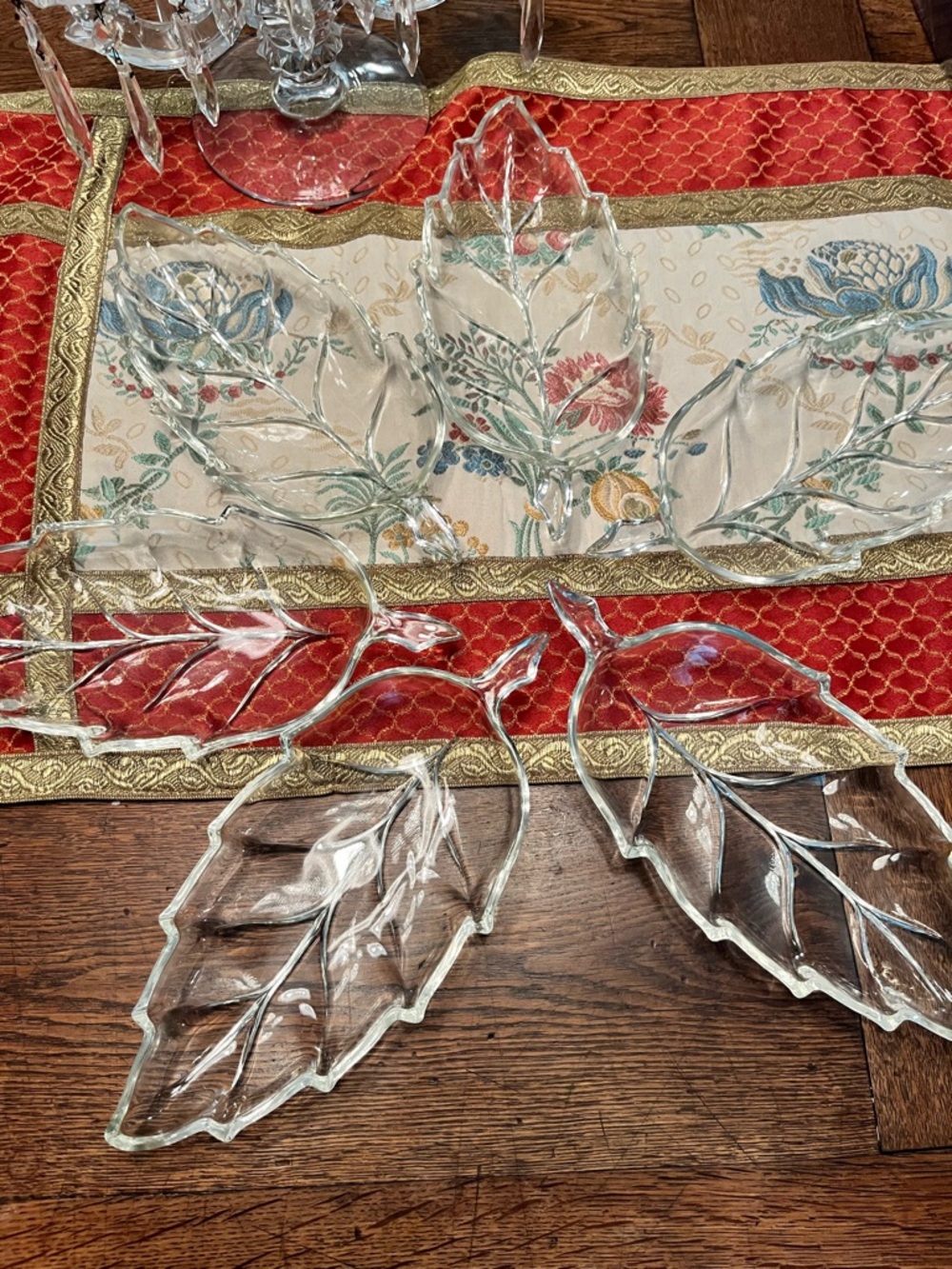 1950’s Clear Glass Leaf-shaped Tid-bit, Candy, Relish Dishes Hazel-Atlas set 6